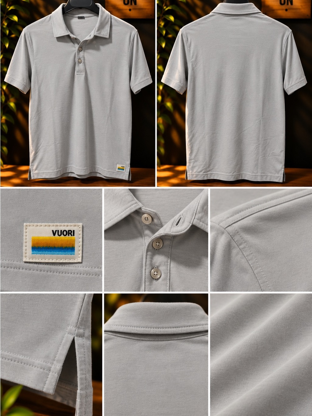 Vuori Men's Light Gray Polo with Subtle Logo Patch